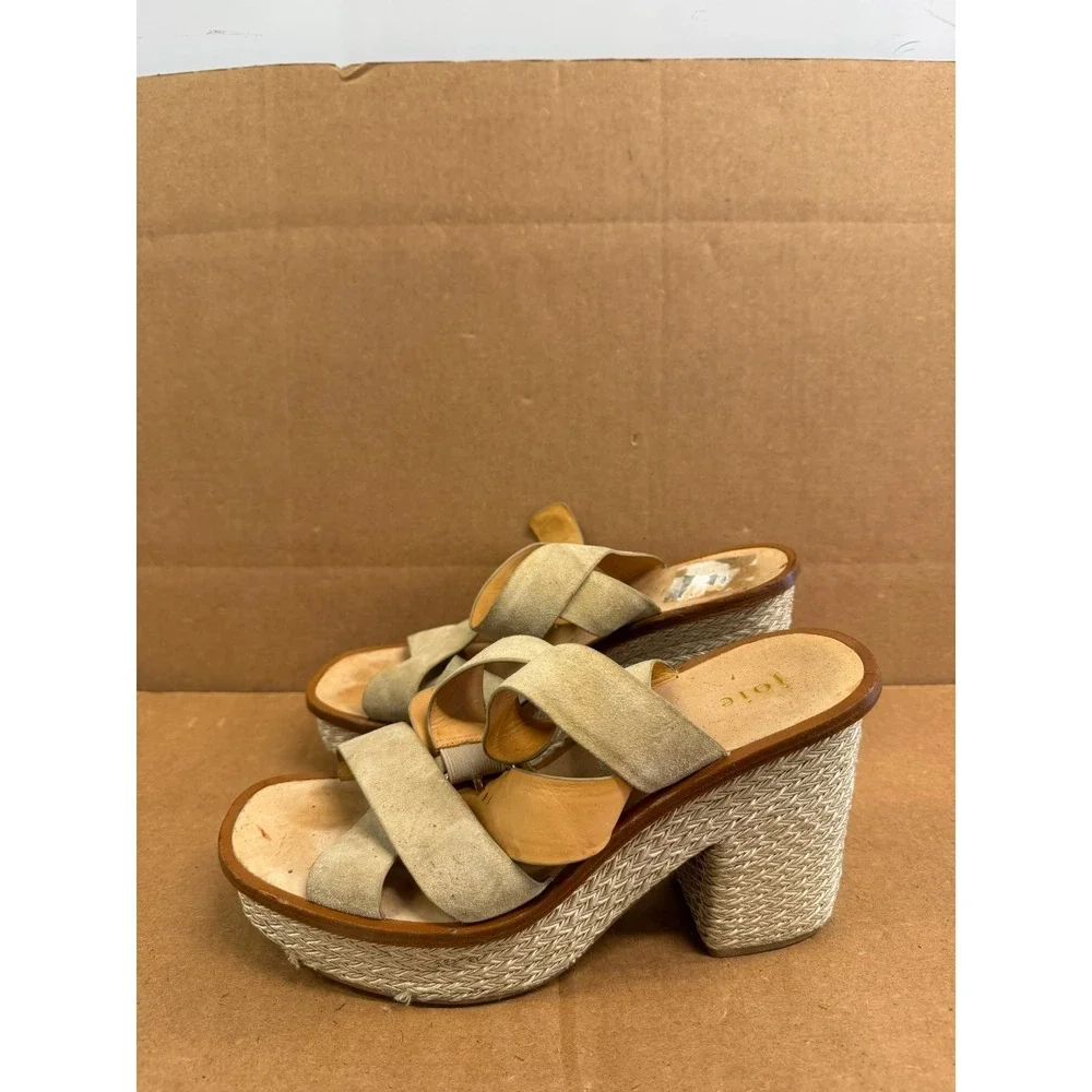 Joie Tanglee Suede Platform Espadrille Wedge Sandals Tan Womens Size 41 EU